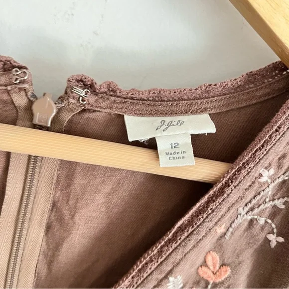 J. Jill Linen Dress Embroidered, Soft Neutral Brown With Pockets Womens Size 12 - Picture 3 of 6